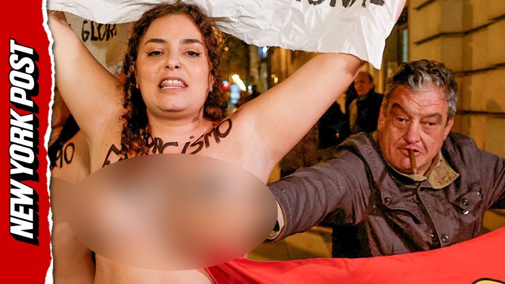 Creep Caught Groping Topless Protesters in Madrid