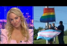 Trans activist in hysterics after pride flag removal as bystanders chant ‘USA’